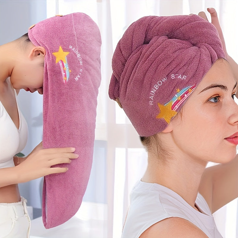1 Ultra-Soft Microfiber Bath Towel - Quick-Dry, Lightweight & Breathable Shower Cap for Women, Coral Fleece Microfiber Towel - Perfect for Wet Hair, Relaxed Texture, Unscented, Lightweight Towel | Vibrant Star Design | Soft Texture Towel, Bath Towel