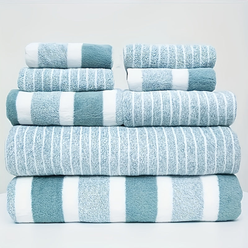 Deluxe Striped Towel Set Featuring a Short Hand Towel And a Long Bath Towel - Highly Absorbent, Fast-Drying, And Soft, Perfect for Family Use, Hotels, RV Trips, Outdoor Activities, Spas, And Salons - Comes with One Bath Towel And One Hand Towel.