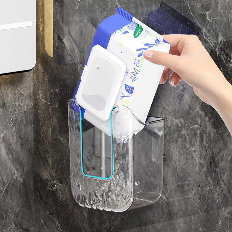 Square Plastic Tissue Box for Bathroom - 1\u002F2 Luxury Wall-mounted Napkin and Wet Wipe Storage Box, No Drilling Required, Easy-to-Install Dispenser