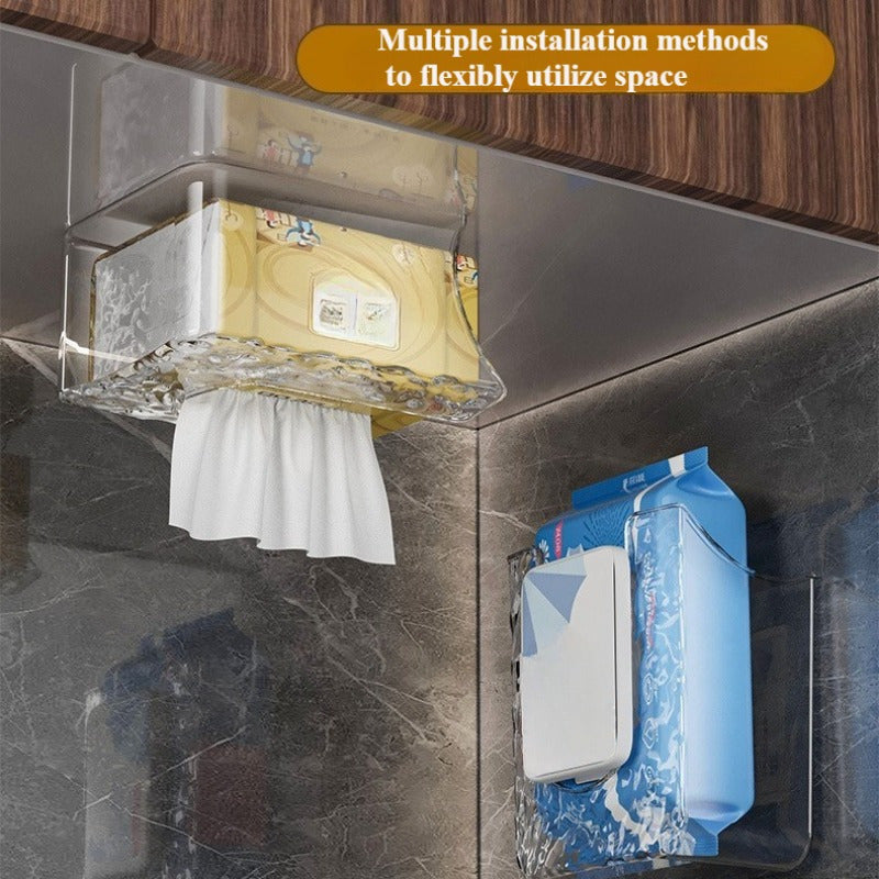 Square Plastic Tissue Box for Bathroom - 1\u002F2 Luxury Wall-mounted Napkin and Wet Wipe Storage Box, No Drilling Required, Easy-to-Install Dispenser