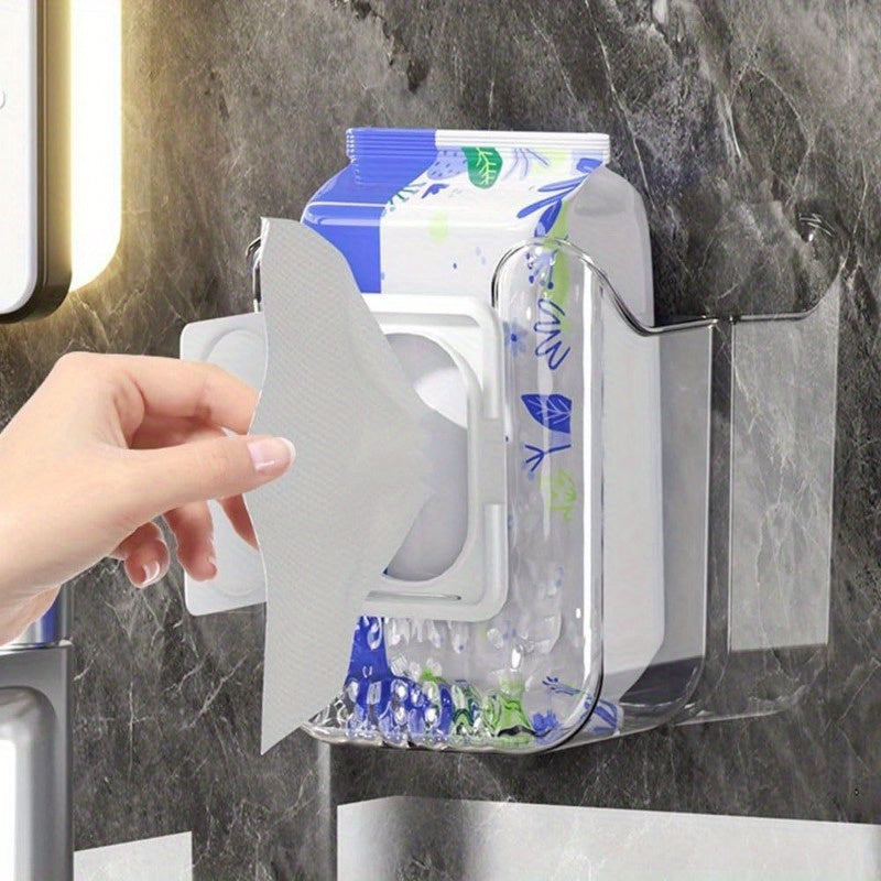 Square Plastic Tissue Box for Bathroom - 1\u002F2 Luxury Wall-mounted Napkin and Wet Wipe Storage Box, No Drilling Required, Easy-to-Install Dispenser
