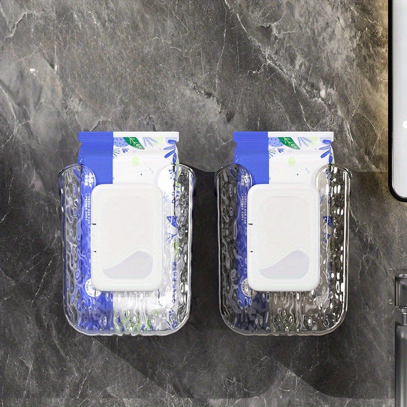 Square Plastic Tissue Box for Bathroom - 1\u002F2 Luxury Wall-mounted Napkin and Wet Wipe Storage Box, No Drilling Required, Easy-to-Install Dispenser