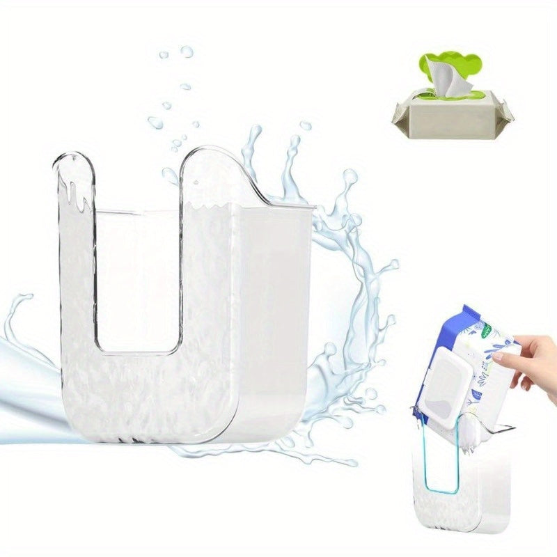 Square Plastic Tissue Box for Bathroom - 1\u002F2 Luxury Wall-mounted Napkin and Wet Wipe Storage Box, No Drilling Required, Easy-to-Install Dispenser