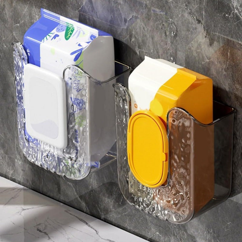 Square Plastic Tissue Box for Bathroom - 1\u002F2 Luxury Wall-mounted Napkin and Wet Wipe Storage Box, No Drilling Required, Easy-to-Install Dispenser