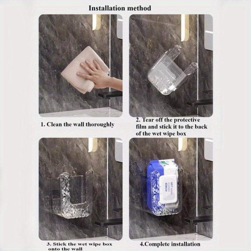 Square Plastic Tissue Box for Bathroom - 1\u002F2 Luxury Wall-mounted Napkin and Wet Wipe Storage Box, No Drilling Required, Easy-to-Install Dispenser