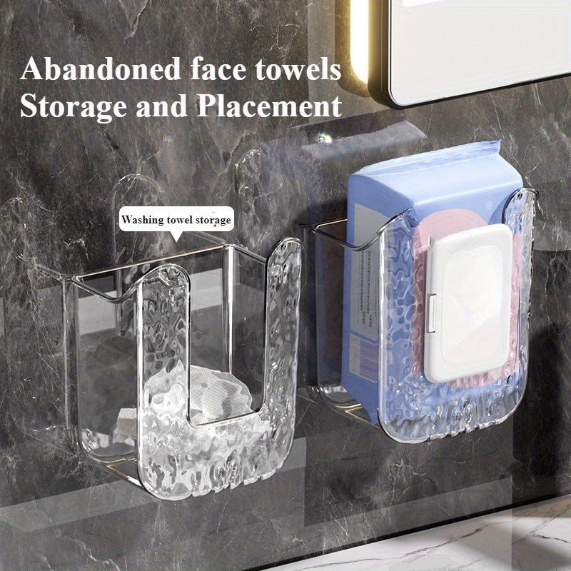 Square Plastic Tissue Box for Bathroom - 1\u002F2 Luxury Wall-mounted Napkin and Wet Wipe Storage Box, No Drilling Required, Easy-to-Install Dispenser