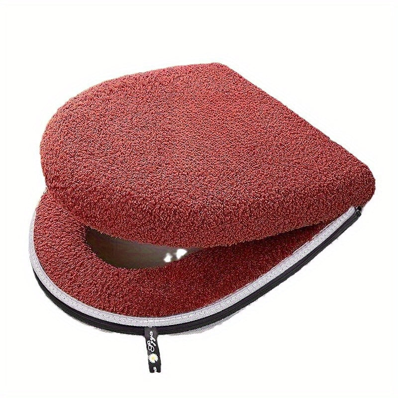 Universal Fit Winter Thickened Double Set Toilet Seat Cushion with Zipper, Soft Firmness, Waterproof Bathroom Pad with Handle, Machine Washable, No Electricity Needed, Home Use