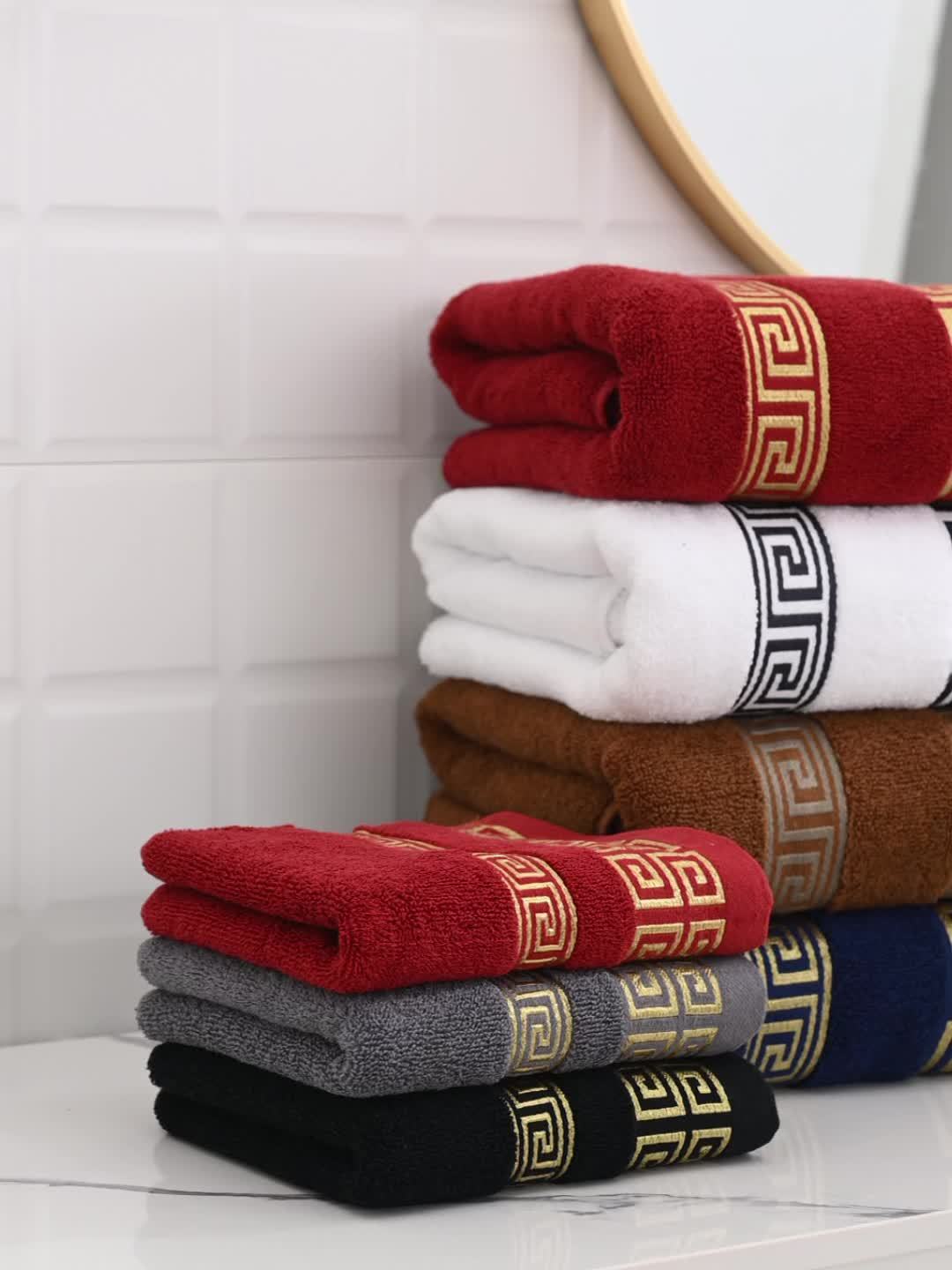 Luxurious Pure Cotton Geometric Pattern Towel - Soft, Absorbent, Quick-Dry for Bath or Face, 13.39x29.53inch or 27.56x55.12inch, Black with Golden Thread, Modern Design, Hand Wash Only, Bath Towels