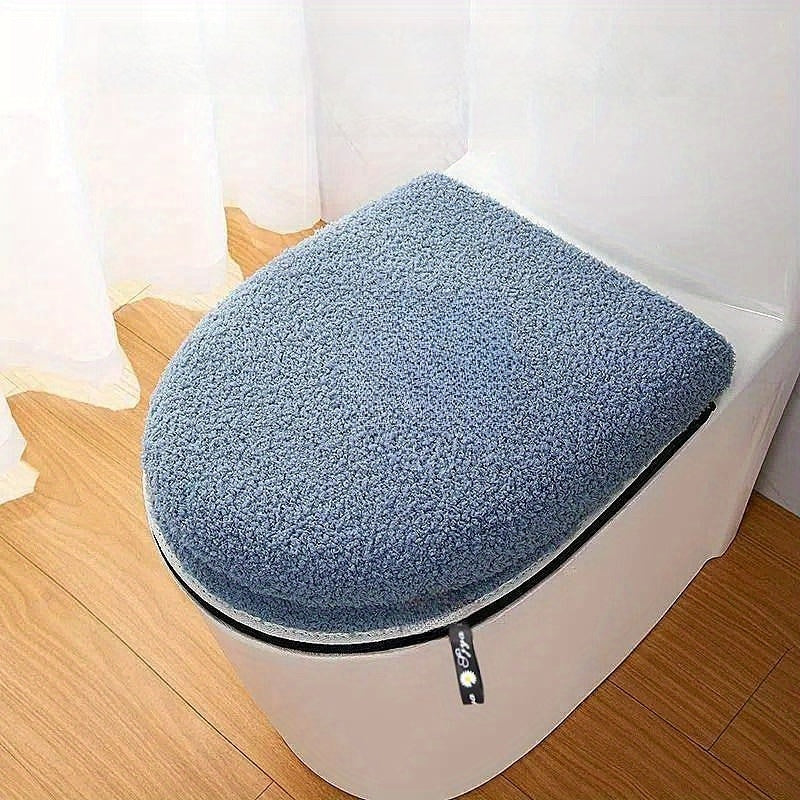 Universal Fit Winter Thickened Double Set Toilet Seat Cushion with Zipper, Soft Firmness, Waterproof Bathroom Pad with Handle, Machine Washable, No Electricity Needed, Home Use
