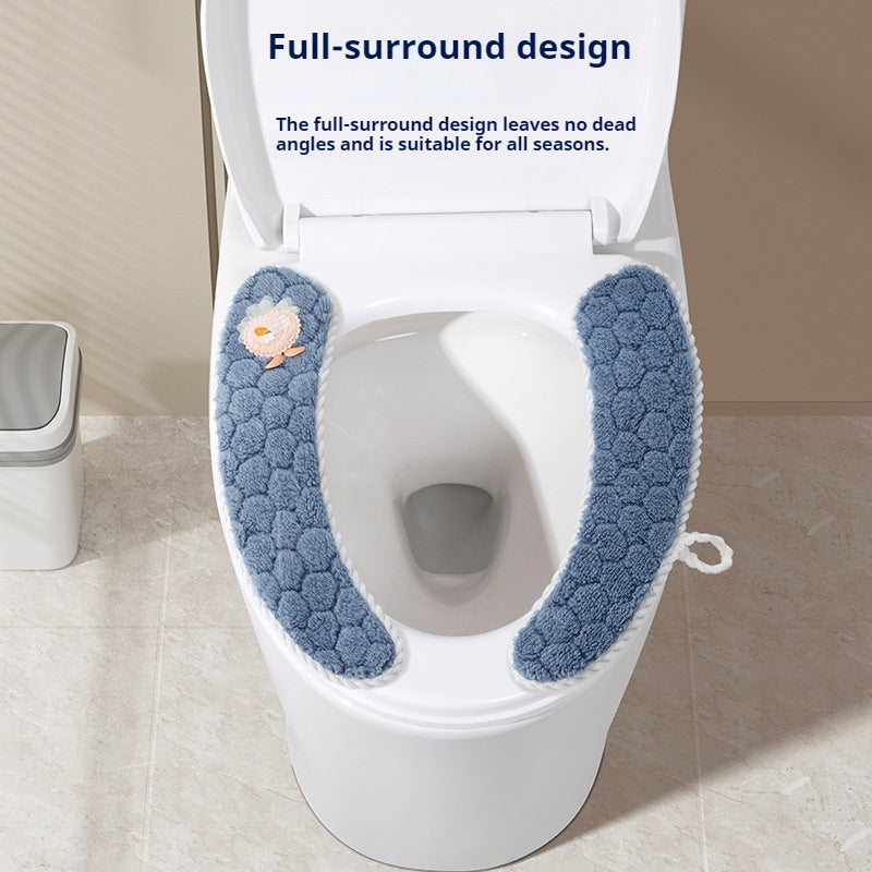 1 Pair Adhesive Toilet Seat Covers with Hexagon Pattern - Soft Cushioned Non-Slip Bathroom Pads, Washable All-Season Comfort for Home Toilet Seat Protection, Hygiene Enhancement, Playful Design, Secure Fit Design