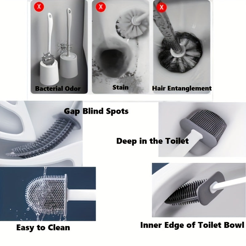 Durable Black Silicone Toilet Brush with Wall-Mounted Holder - Flat Head Design for Bathroom and Kitchen Cleaning, Easy to Hang Organizer, Bathroom Hygiene Essentials | Modern Toilet Brush Holder | Durable Silicone Material, Toilet Brush Holder