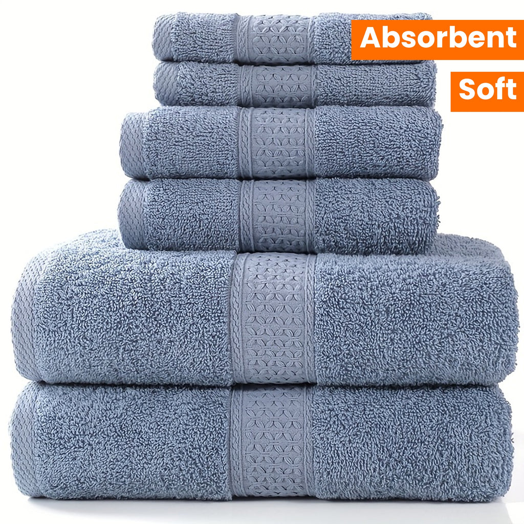 Set of Three Or Six Soft, Absorbent Cotton Towels And Bath Towels.