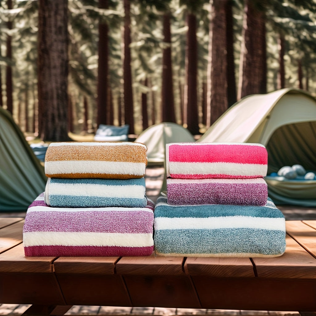 Deluxe Striped Towel Set Featuring a Short Hand Towel And a Long Bath Towel - Highly Absorbent, Fast-Drying, And Soft, Perfect for Family Use, Hotels, RV Trips, Outdoor Activities, Spas, And Salons - Comes with One Bath Towel And One Hand Towel.