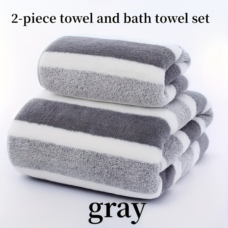 Deluxe Striped Towel Set Featuring a Short Hand Towel And a Long Bath Towel - Highly Absorbent, Fast-Drying, And Soft, Perfect for Family Use, Hotels, RV Trips, Outdoor Activities, Spas, And Salons - Comes with One Bath Towel And One Hand Towel.