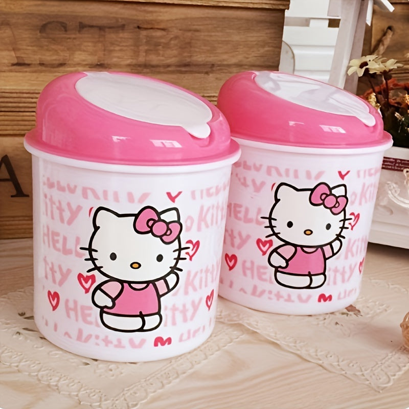 Sanrio for hello kitty Silent Trash Can - Pink Durable ABS Plastic Mini Bin with Cute Character Design, Screw-Off Lid for Desktop Storage & Office Organization, Desktop Trash Can, Playful Design, Smooth Surface