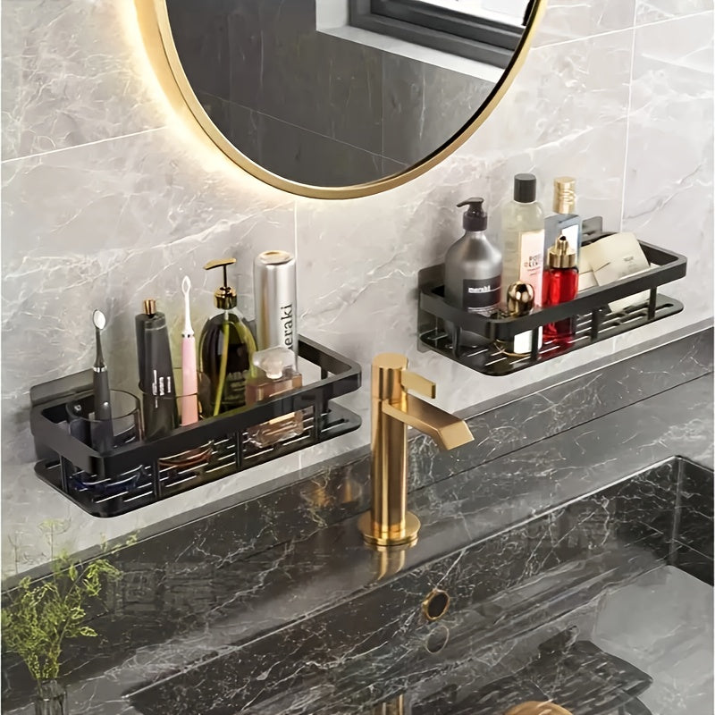 2pcs Black Rust-Proof Polished Metal Bathroom Shelves, Wall-Mounted No-Drill Hanging Shower Caddy for Shampoo, Conditioner, and Toiletries – Space-Saving and Stylish Bathroom Organizer, Spacesaving Caddy | Sleek Shower Design | Durable Bathroom Item