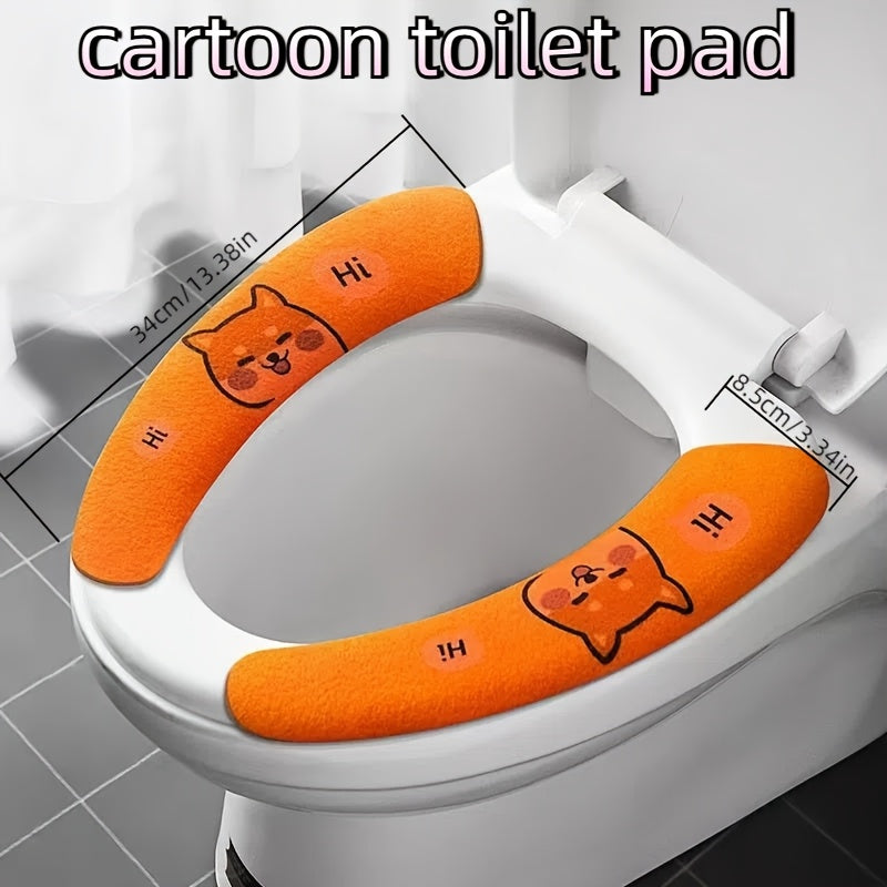 4pcs Cartoon Plush Toilet Seat Covers - All-Season, Aseptic & Static-Free Adhesion, Warm for Winter, Fits All Toilets