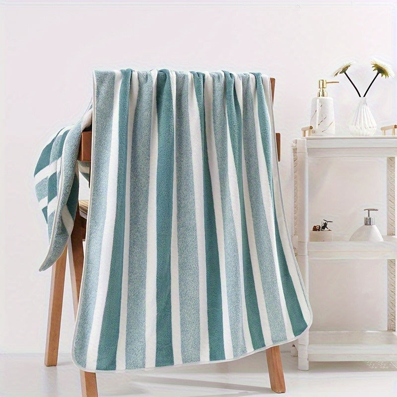 1pc Extra Large Lightweight Beach Towel and Bath Towel, Soft Striped Polyester Blend, Hand Wash Only, Tropical Style, Suitable for Adults, Pools, Travel, Camping, Cruise Ship Accessories - Seaside Towel