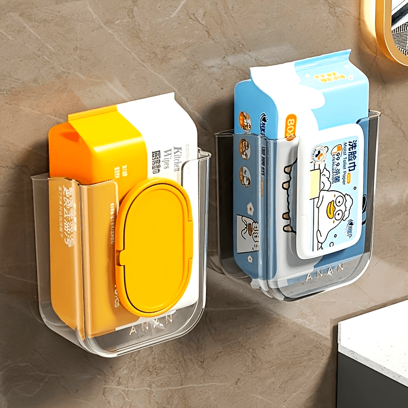 Easy-Install Luxury Square Plastic Tissue Holder - Wall-Mounted, No-Drill Bathroom Organizer for Face Towels & Wet Wipes, Storage Box, Dispenser