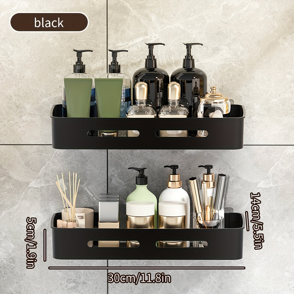 1\u002F2\u002F3pcs Long Rectangular PP Bathroom Wall Shelves - Space-Saving, No-Drill, Matte Finish, Ideal for Vanity and Shower Area Organization, Bathroom Shelves|Modern Bathroom Shelves|Durable Bathroom Shelves