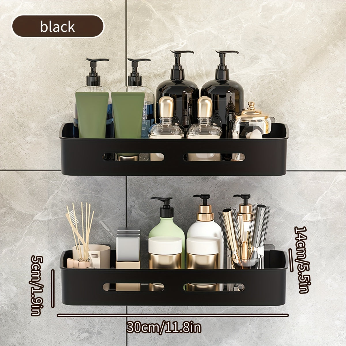 1\u002F2\u002F3pcs Long Rectangular PP Bathroom Wall Shelves - Space-Saving, No-Drill, Matte Finish, Ideal for Vanity and Shower Area Organization, Bathroom Shelves|Modern Bathroom Shelves|Durable Bathroom Shelves