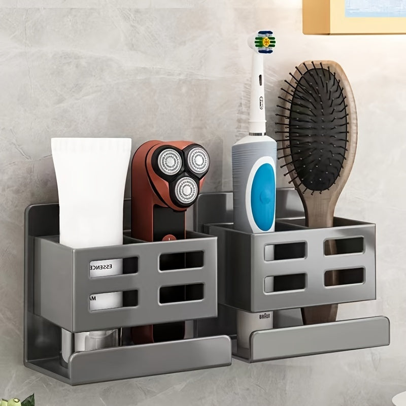 Perforated Plastic Wall-Mounted Cosmetic Storage Rack: Large Capacity, Easy Installation, No Punching, Suitable for Bathroom Use