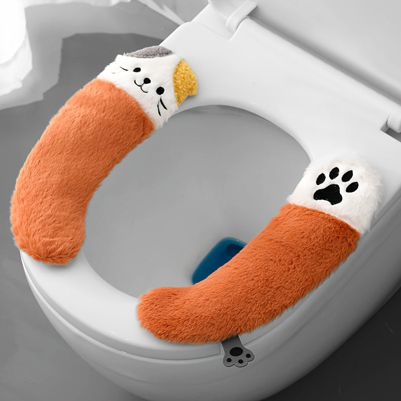 Warm Plush Toilet Seat Cushion Cover, Soft Buttocks Support, Thickened Non-Slip Bathroom Warmer Pad, with Hand Washable, for All Seasons