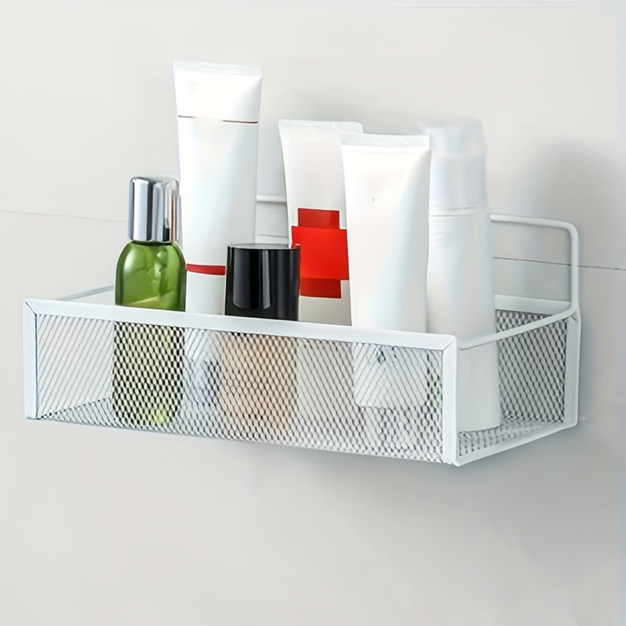 1pc Wall-Mounted Metal Shower Caddy, Lightweight No-Drill Bathroom Organizer Shelf for Shampoo and Soap Storage, Ideal for Kitchen and Bathroom Accessories, Non-Electric, Shower Caddie, Shower Caddies