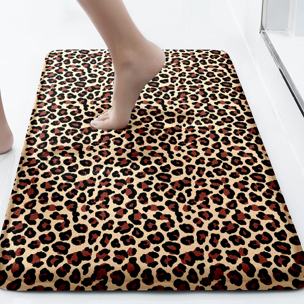 3pcs set Leopard Print Bathroom Mat, Bathroom Mat Set, Thickened Non-slip Quality Good machine washable Mat, Bathroom Decorations, Set includes Bath Rug, Contour Mat and Toilet Seat Cover Spring All-season Decoration