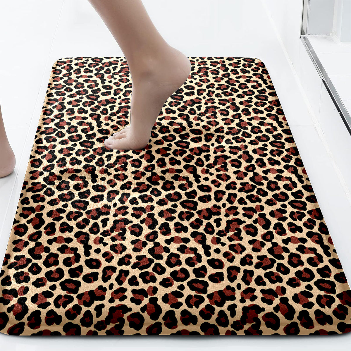 3pcs set Leopard Print Bathroom Mat, Bathroom Mat Set, Thickened Non-slip Quality Good machine washable Mat, Bathroom Decorations, Set includes Bath Rug, Contour Mat and Toilet Seat Cover Spring All-season Decoration