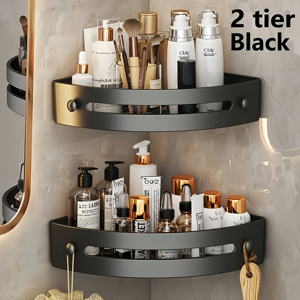 2pcs Bathroom Corner Shower Caddy, No-Drill Adhesive Wall-Mounted Shampoo Holder for Bathrooms, Holds Up to 6 Bottles of Conditioner