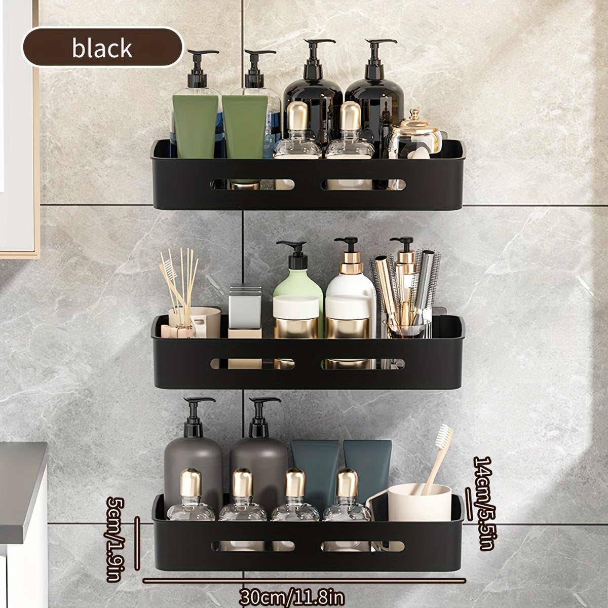 1\u002F2\u002F3pcs Long Rectangular PP Bathroom Wall Shelves - Space-Saving, No-Drill, Matte Finish, Ideal for Vanity and Shower Area Organization, Bathroom Shelves|Modern Bathroom Shelves|Durable Bathroom Shelves