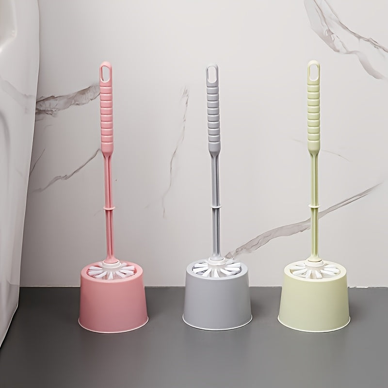 Efficient Long Handle Toilet Brush Set with Pink Grip - Blind Spot Design, Thorough Cleaning, Perfect for Bathroom\u002FKitchen Surfaces, Toilet Brush and Holder Set