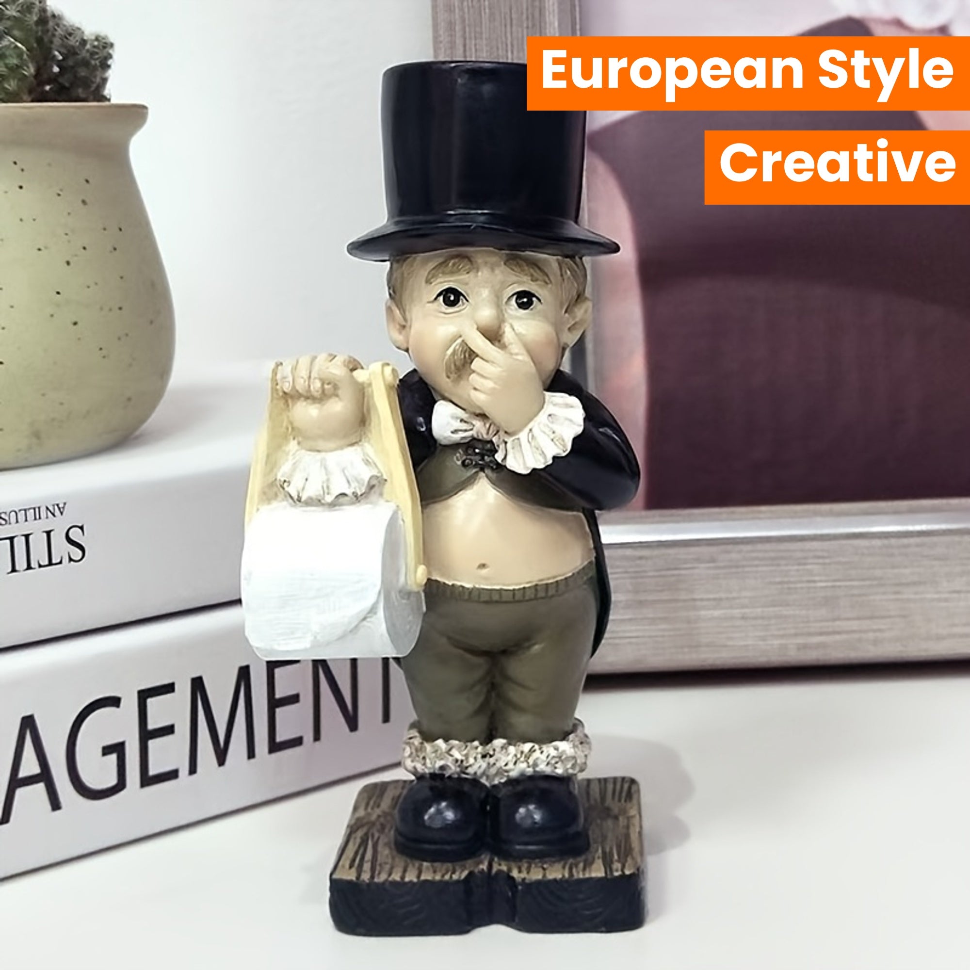Room Decor Resin Gentleman Tissue Holder Figurine, Creative European Style Modern Simple Home Decor, Fashionable Personality Decoration for Bathroom and Office