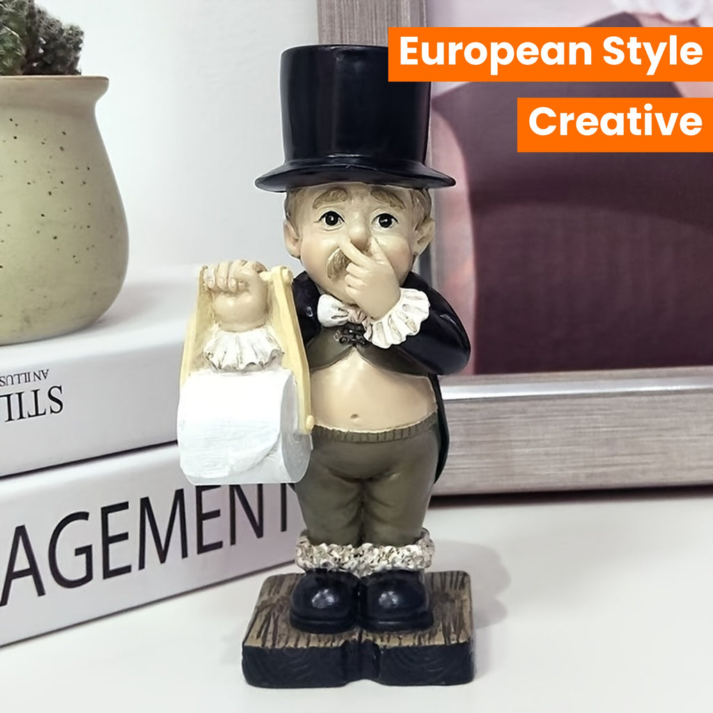 Room Decor Resin Gentleman Tissue Holder Figurine, Creative European Style Modern Simple Home Decor, Fashionable Personality Decoration for Bathroom and Office