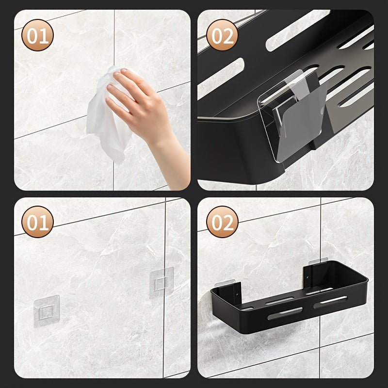 1\u002F2\u002F3pcs Long Rectangular PP Bathroom Wall Shelves - Space-Saving, No-Drill, Matte Finish, Ideal for Vanity and Shower Area Organization, Bathroom Shelves|Modern Bathroom Shelves|Durable Bathroom Shelves