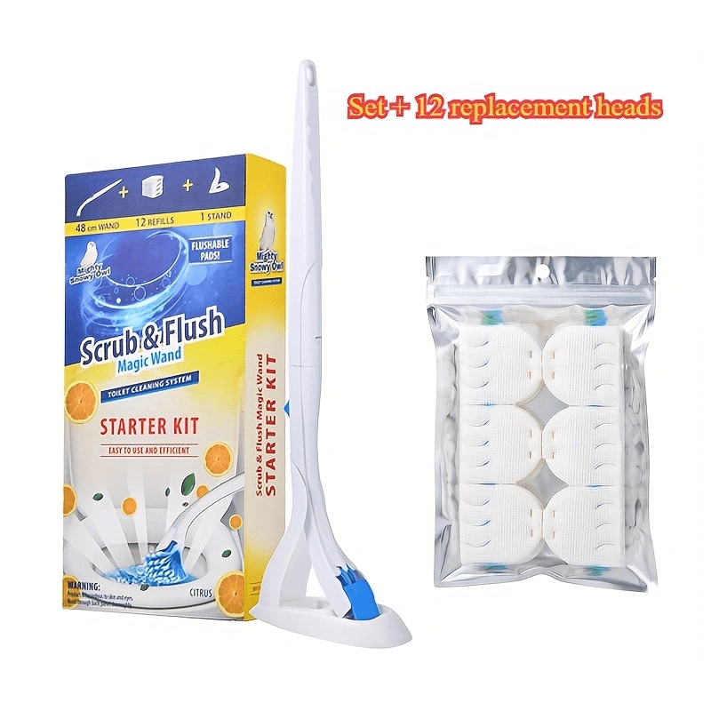Disposable Toilet Brush with Water-Soluble Cleaning Head, Heavy-Duty Stain Removal and Replacement Set