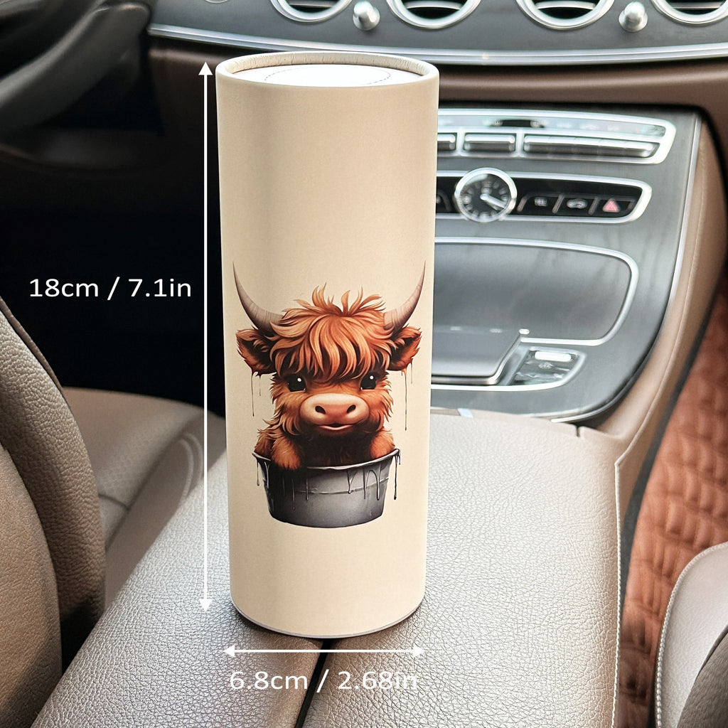 1pc Highland Cow Car Tissues Box with Facial Tissues - Travel Tissue Cylinder Tubes for Car Cup Holder, Round Tissue Case for Home Dining Table