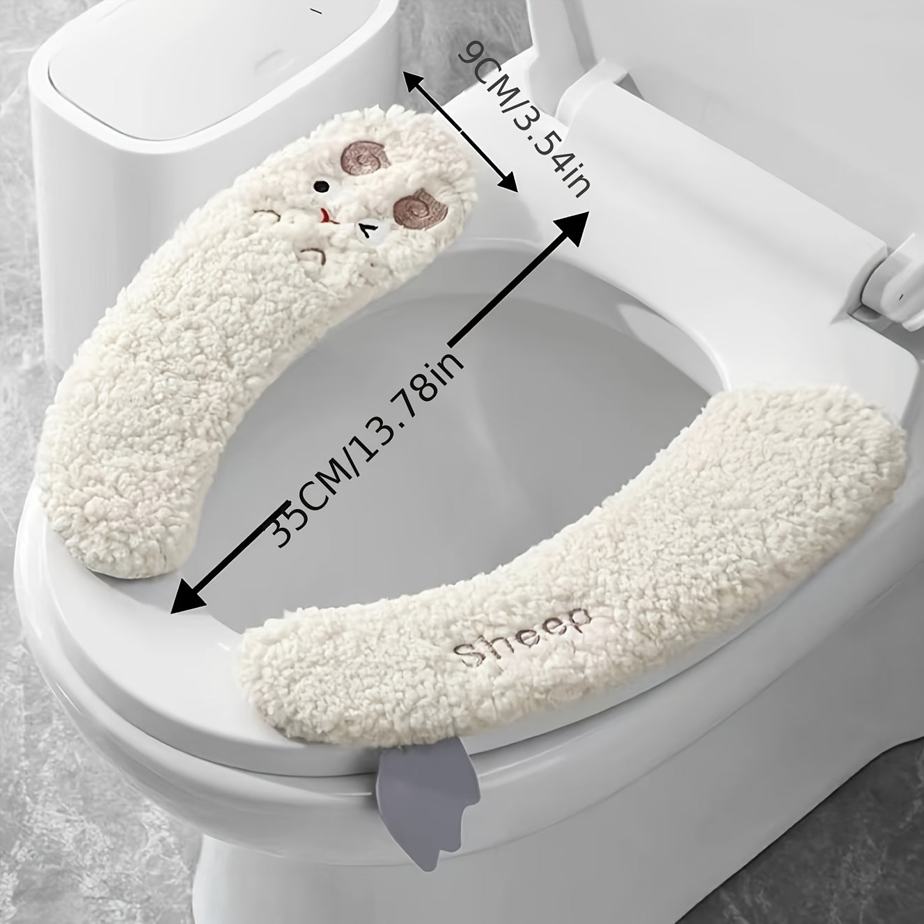 1 Pair of Plush Sheep-Shaped Toilet Seat Covers - Thick, Warm, Aseptic, All-Season Comfort, Soft Polyester, Hand-Washable with Adhesive Backing - Cute Bathroom Accessory