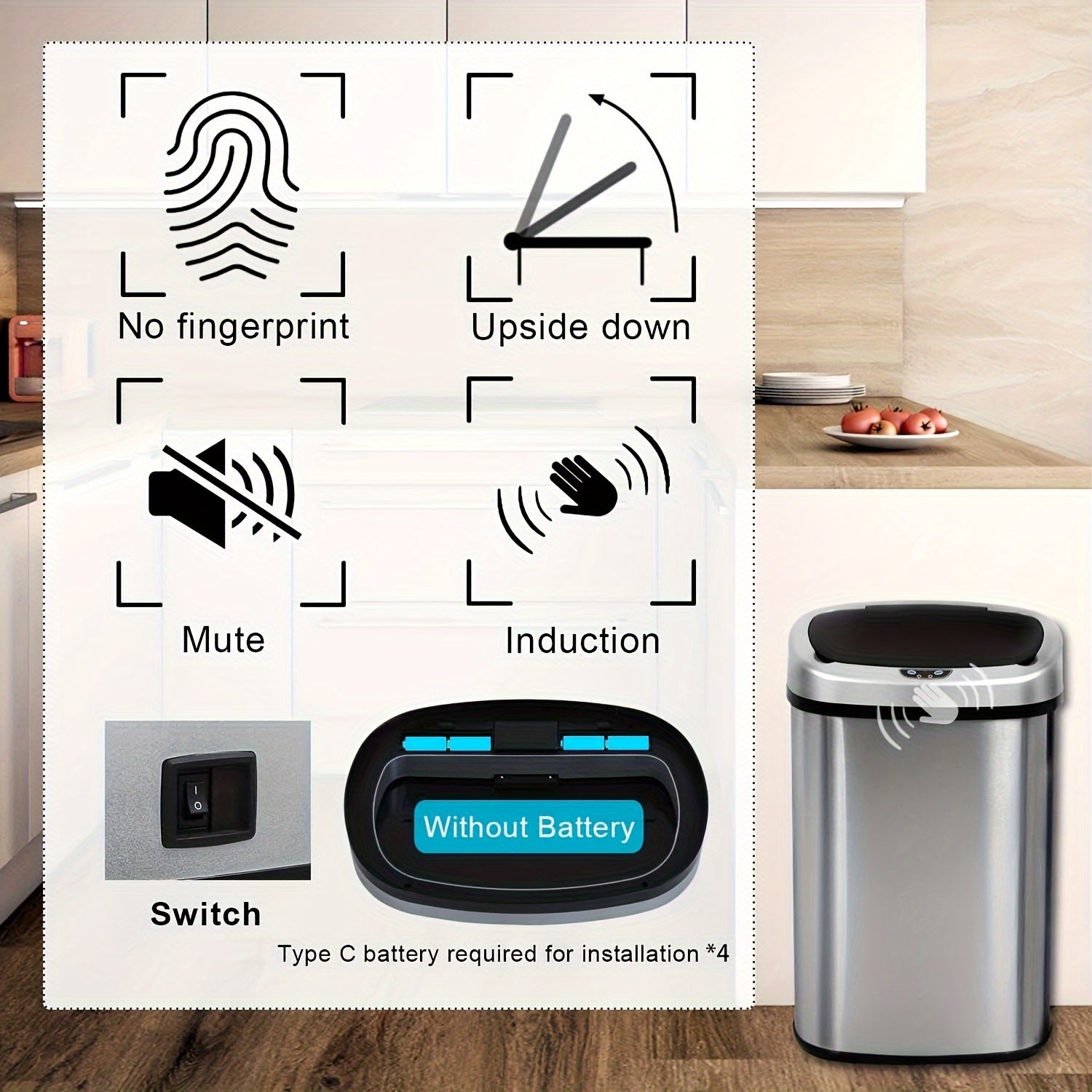 13 Gallon Trash Can Kitchen, Automatic Garbage Can Touchless Motion Sensor, Stainless Steel Trash Can With Lid Anti-Fingerprint Mute Designed, Waste Bin 50L For Office Bedroom Kitchen Indoor Trash Can
