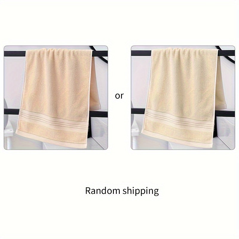 1pc LattBy Premium Cotton Towel, 29x13 Inches - Soft & Absorbent for Bathroom Use, Available in Deep Brown, Blue, Yellow with Striped Detail - Woven Style