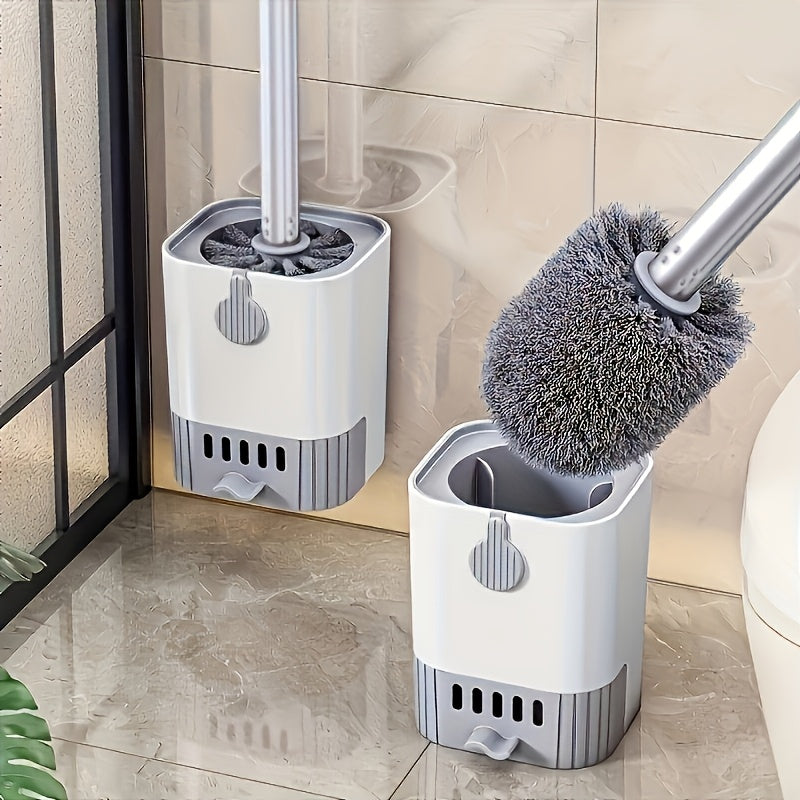 A Wall-Mounted Toilet Brush Set with a Long Handle - Featuring Soft Silicone Bristles, No Dead Corners, Equipped with a Paper Holder And Towel Rack, Manual And Non-Electric, Designed to Save Space.
