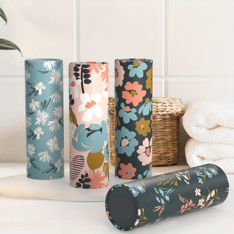 Floral Round Car Tissue Holder with Bulk Facial Tissues – Stylish Cylinder Tissue Box for Vehicle, Home, Office & Bathroom, Decorative Floral Patterns in Pink, Blue, Green & White, Office Tissue Dispenser | Floral Tissue Box | Sturdy Tissue Container