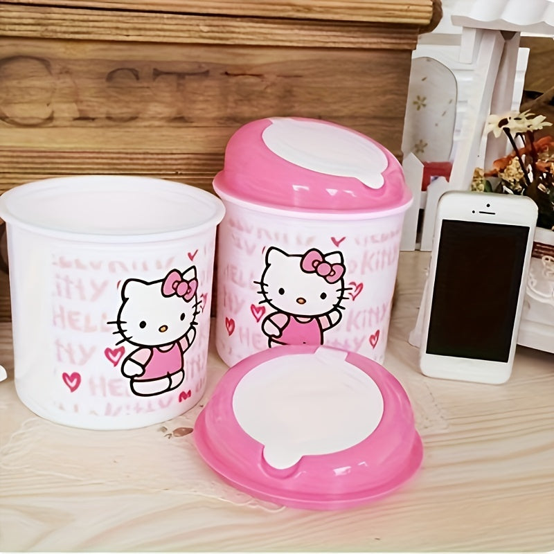 Sanrio for hello kitty Silent Trash Can - Pink Durable ABS Plastic Mini Bin with Cute Character Design, Screw-Off Lid for Desktop Storage & Office Organization, Desktop Trash Can, Playful Design, Smooth Surface