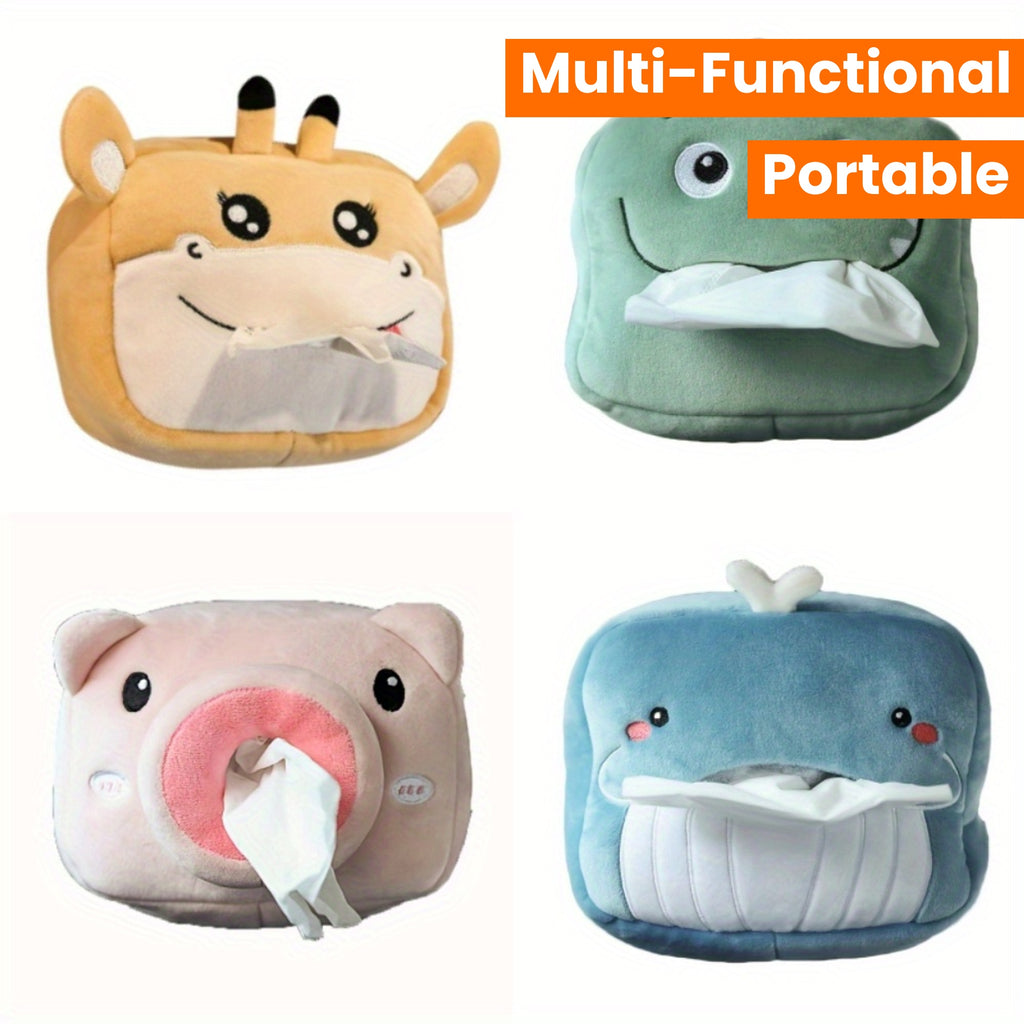 Cute Plush Animal Car Tissue Box Holder - Portable, Multi-Functional Drawer Design For Women'S Vehicles Cute Car Accessories For Women Tissue Box Holder Car