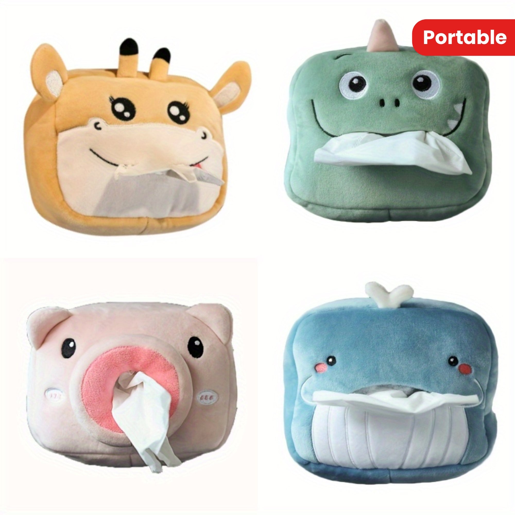 Cute Plush Animal Car Tissue Box Holder - Portable, Multi-Functional Drawer Design For Women'S Vehicles Cute Car Accessories For Women Tissue Box Holder Car