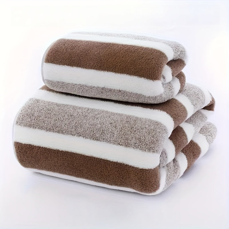 Luxury Striped Towel Set, Includes a Short Hand Towel and a Long Bath Towel - Highly Absorbent, Quick-Drying and Soft, Perfect for Home Use, Hotels, RV Travel, Outdoor Activities, Spas and Salons - Comes with a Bath Towel and a Hand Towel