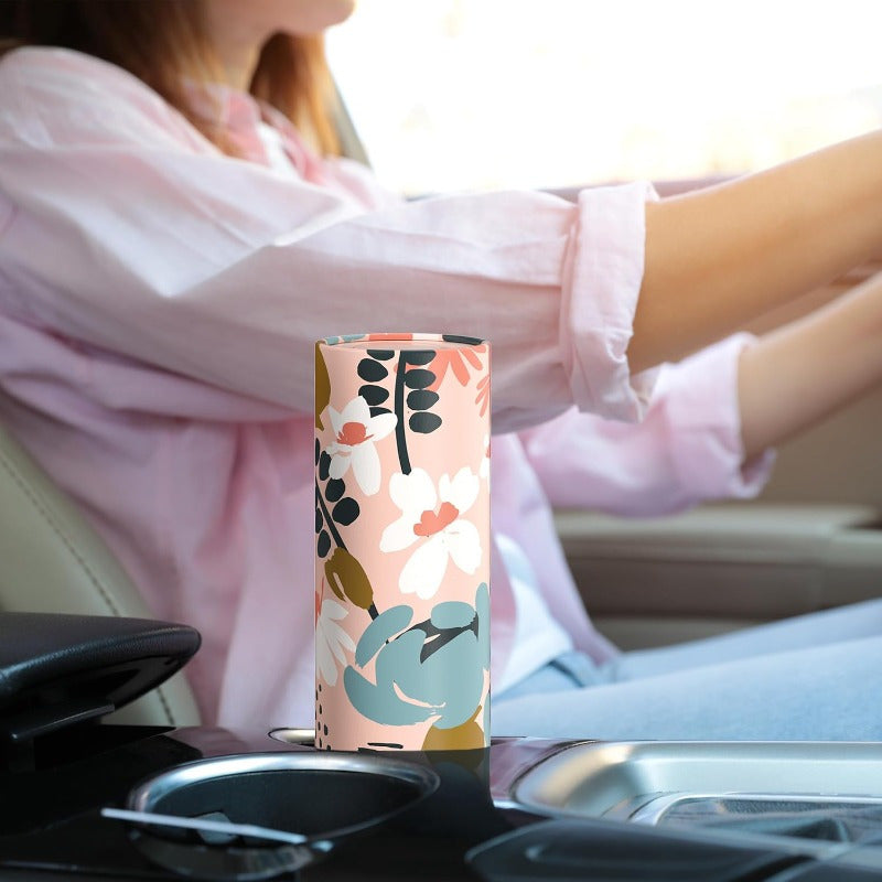 Floral Round Car Tissue Holder with Bulk Facial Tissues – Stylish Cylinder Tissue Box for Vehicle, Home, Office & Bathroom, Decorative Floral Patterns in Pink, Blue, Green & White, Office Tissue Dispenser | Floral Tissue Box | Sturdy Tissue Container