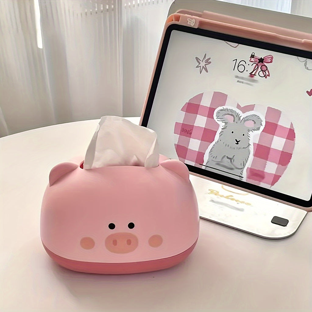 Cute Piggy-Shaped Tissue Box Holder - Durable Plastic, Multi-Functional Desktop Organizer for Home & Commercial Use, 1pc, Tissue Box