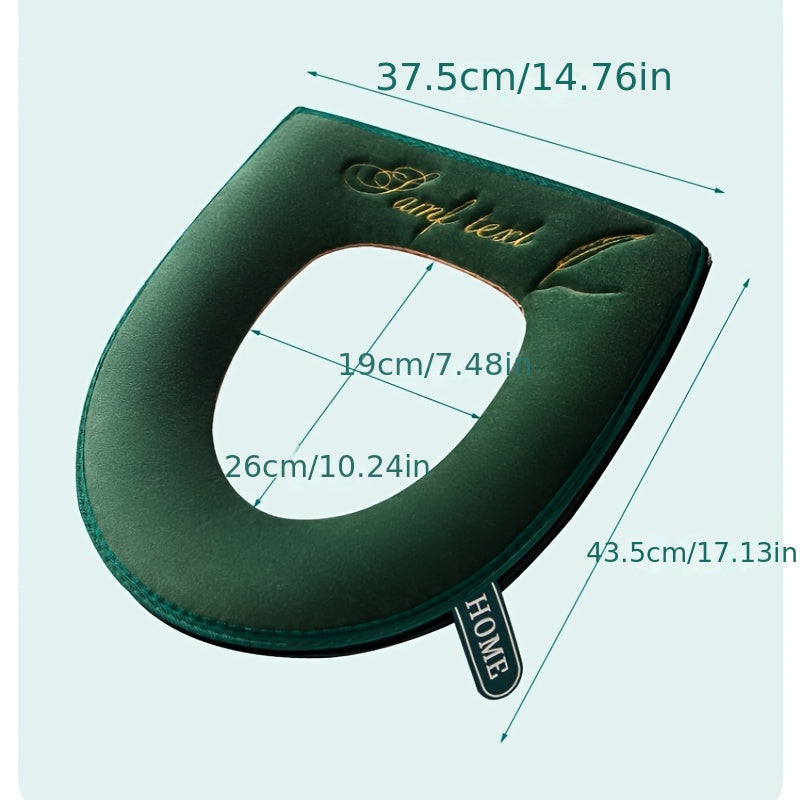 Nordic Style Series with Handle Toilet Mat with Sticky Buckle and Zipper Cushion Cover with Embroidered Pattern Toilet Cover Mat